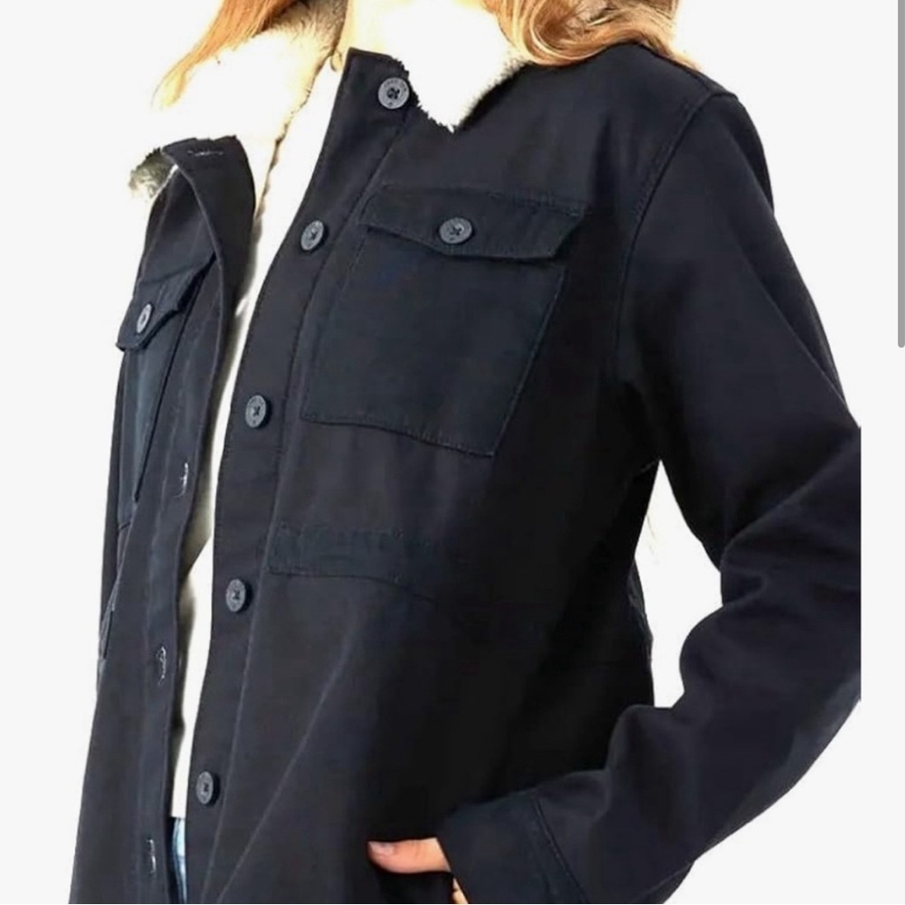 Hang Ten Black Utility Jacket with Cream Collar, Size LARGE - Picture 2 of 10